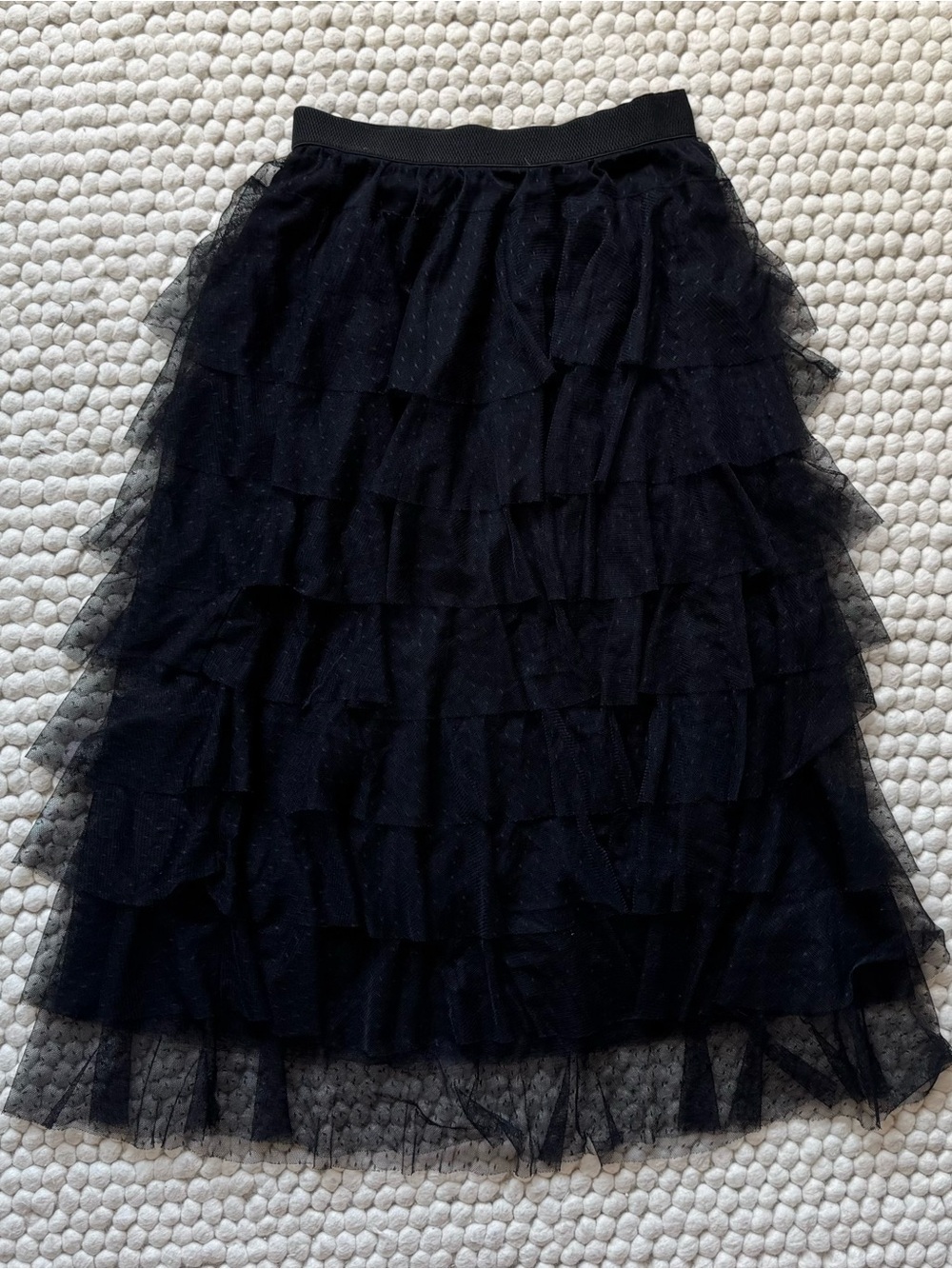 Anthropologie Black Layered Tulle Midi Skirt with Dot Detail